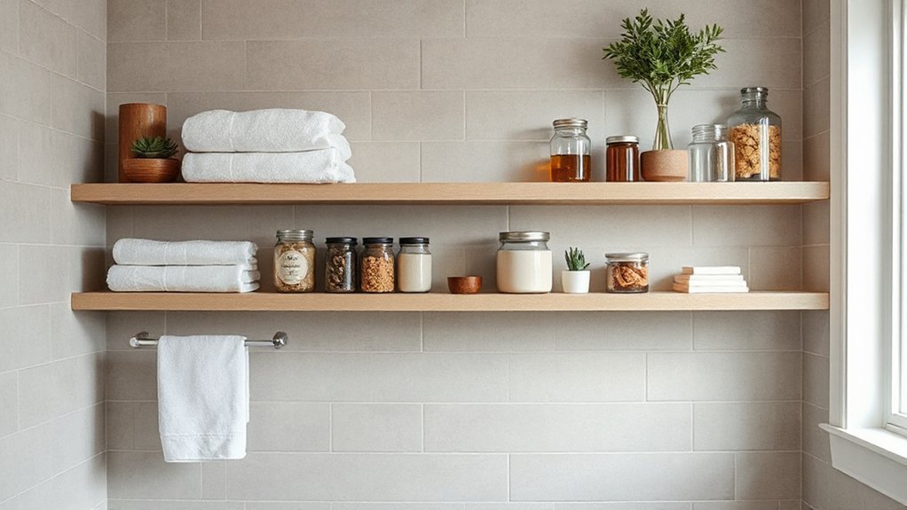 organized accessible bathroom storage with open shelves