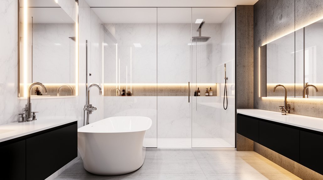 contemporary bathroom with statement fixtures