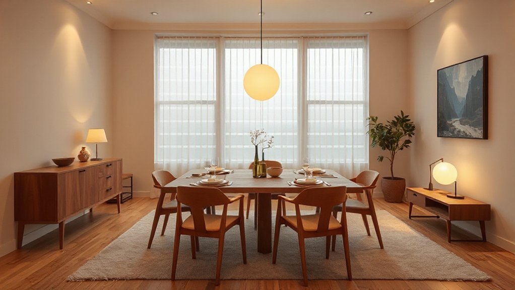 subtle sleek functional lighting minimalist dining room